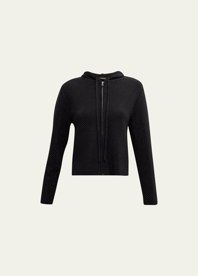 Shop Kobi Halperin Scarlett Hooded Zip-front Rhinestone Sweater In Black