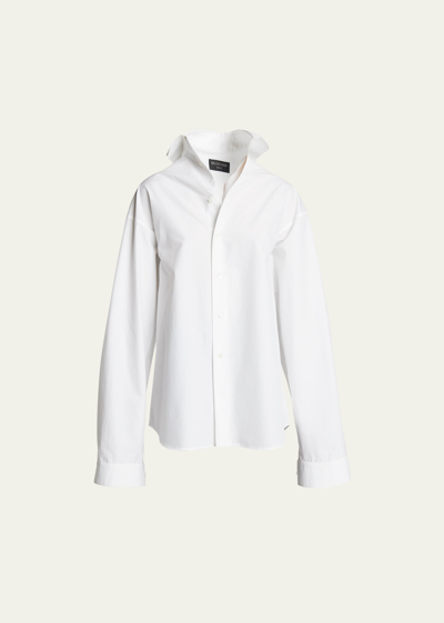 Shop Balenciaga Kick Collar Oversized Poplin Shirt In White