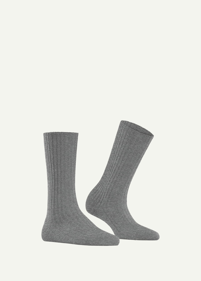 Shop Falke Ribbed Cashmere-blend Boot Socks In Grey Mix