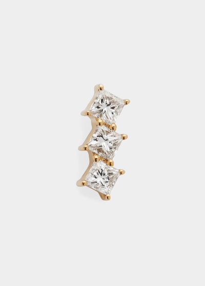 Shop Ef Collection 14k Yellow Gold Triple Diamond Princess Stud Earring, Single In Yg