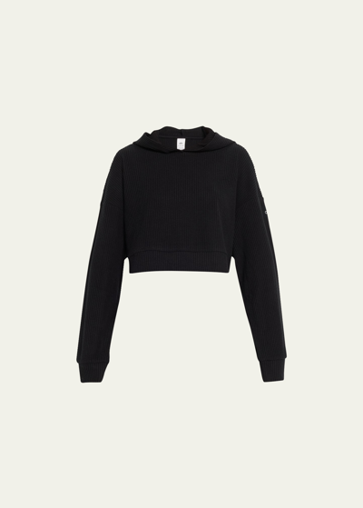 Shop Alo Yoga Muse Ribbed Hoodie Sweatshirt In Black