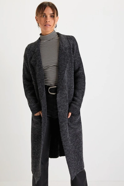Shop Lulus Cuddle Club Black Marled Fuzzy Long Sleeve Sweater Coat