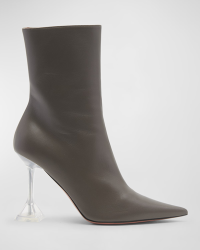 Shop Amina Muaddi Giorgia Napa Clear-heel Ankle Booties In Grey