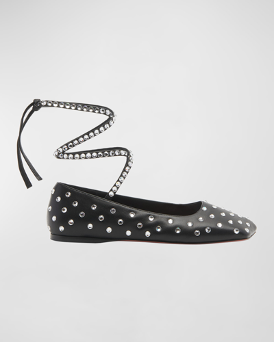 Shop Amina Muaddi Ane Crystal Studded Ankle-wrap Ballerina Flats In Black