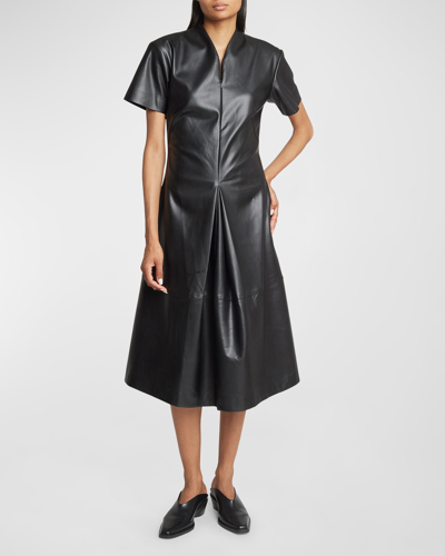 Shop Proenza Schouler White Label Esther Short-sleeve Faux-leather Midi Dress In Black