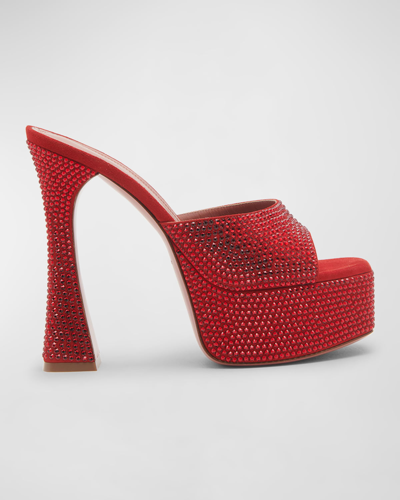 Shop Amina Muaddi Dalida Crystal Slide Platform Sandals In Red And Light Sia