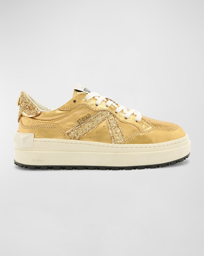 Schutz Leather Low-top Sneakers In Gold