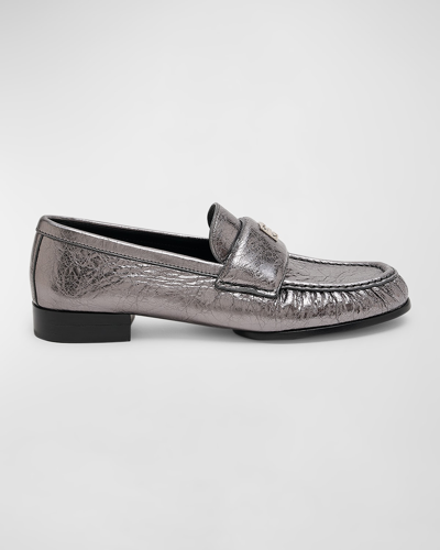 Shop Givenchy 4g Metallic Medallion Loafers In Silvery Grey