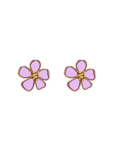 Shop Oscar De La Renta Cloudy Resin Floral Stud Earrings In Purple