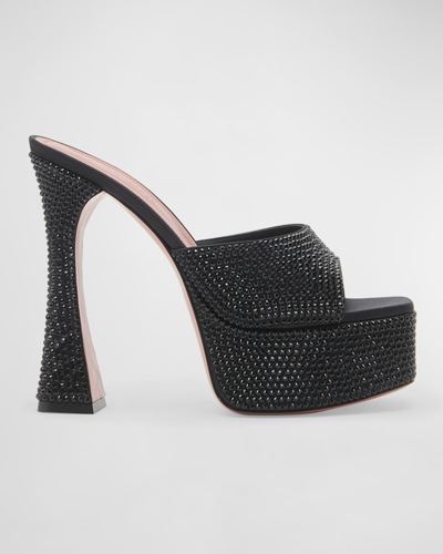 Shop Amina Muaddi Dalida Crystal Platform Slide Sandals In Black And Jet
