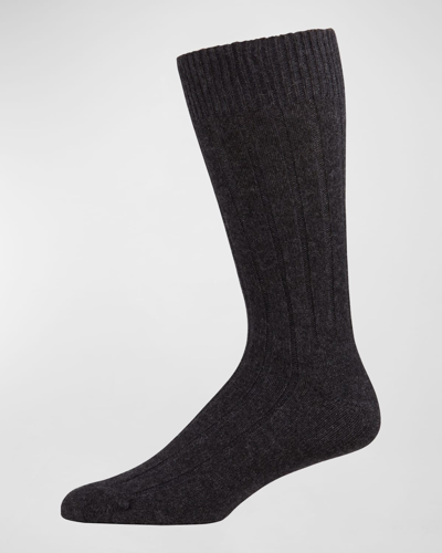 Shop Marcoliani Men's Ribbed Cashmere Dress Socks In Gray