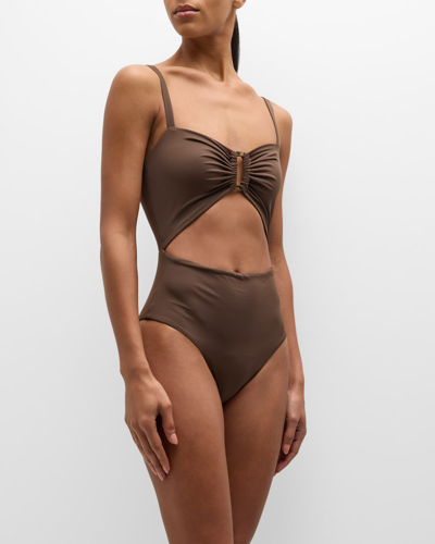 Shop Anemos The Tortoise Ring Cutout One-piece Swimsuit In Moka