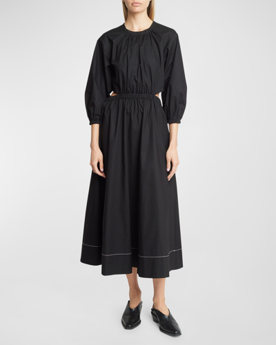 Shop Proenza Schouler White Label Nora Backless Puff-sleeve Midi Dress In Black