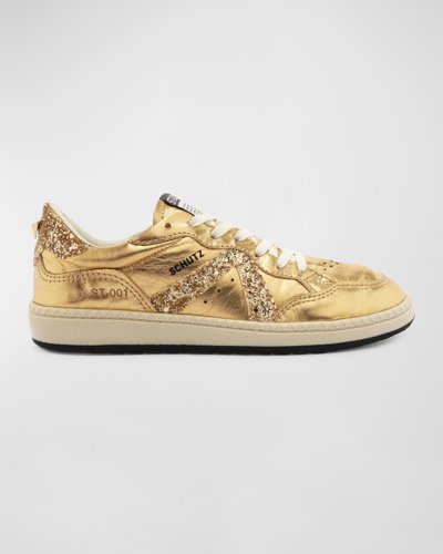 Shop Schutz Mixed Leather Low-top Sneakers In Gold