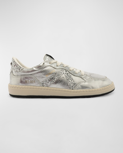 Shop Schutz Mixed Leather Low-top Sneakers In Silver
