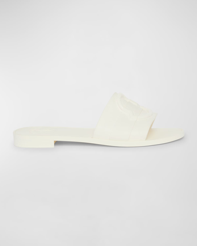 Shop Moncler Mon Rubber Logo Flat Slide Sandals In White
