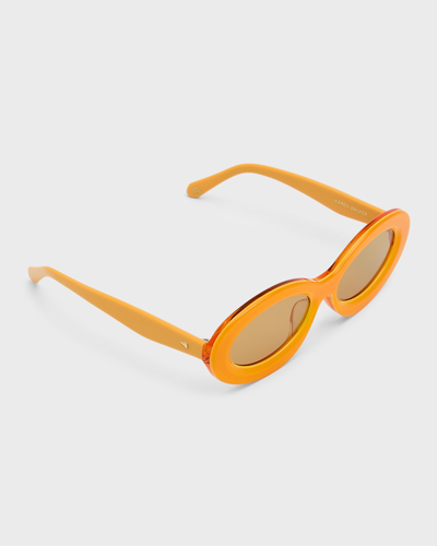 Shop Karen Walker Monochrome Acetate Oval Sunglasses In Marigold Multi