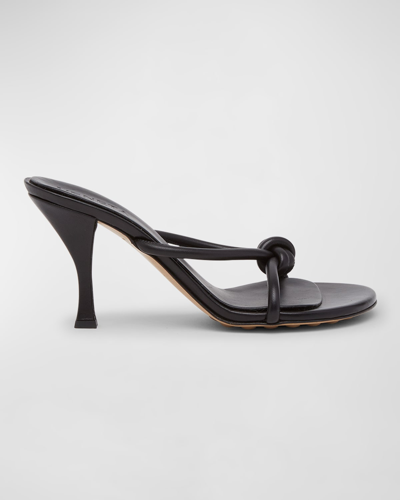 Shop Bottega Veneta Blink Leather Knot Slide Sandals In Black