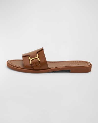 Shop Chloé Marcie Leather Buckle Flat Sandals In Caramello