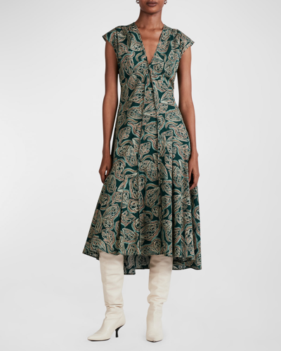 Shop Derek Lam 10 Crosby Reina Printed Sleeveless Midi Dress In Moss Multi