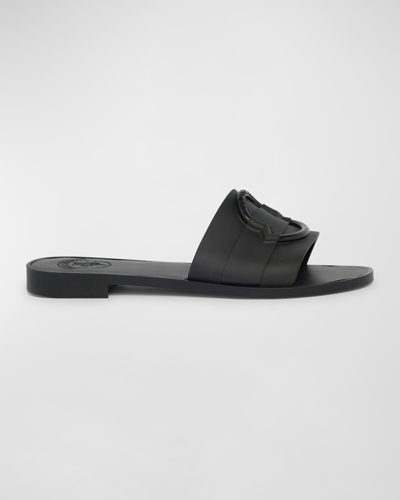Shop Moncler Mon Rubber Logo Flat Slide Sandals In Black