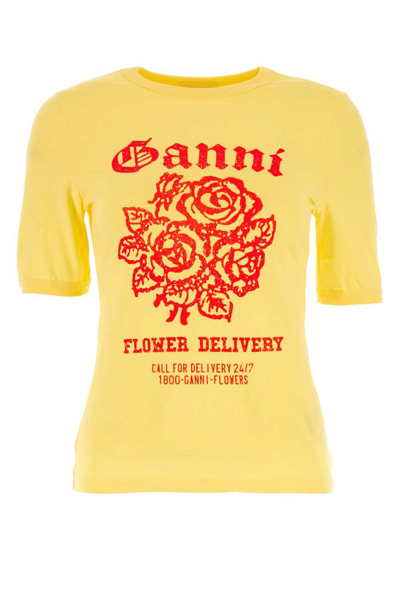 Shop Ganni Graphic Printed Crewneck T In Yellow