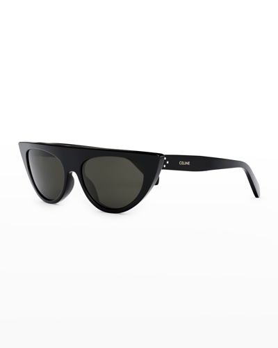 Celine 56mm Flat-top Geometric Sunglasses In Shiny Black