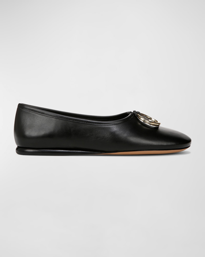 Shop Vince Didi Leather Charm Ballerina Flats In Black Leather