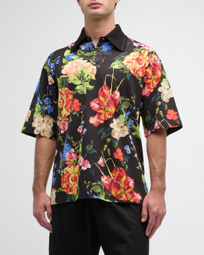 Shop Dolce & Gabbana Men's Dg Floral Pique Polo Shirt In Open Misce