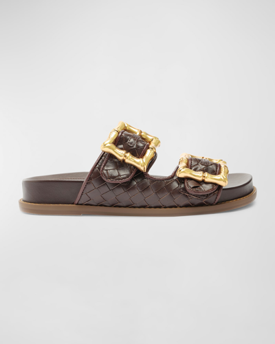 Shop Schutz Enola Dual-buckle Easy Slide Sandals In Dark Chocolate