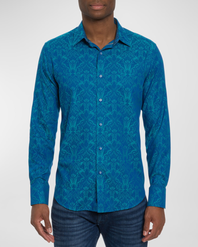 Shop Robert Graham Men's Highland 3 Cotton-stretch Sport Shirt In Turquoise