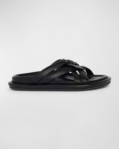 Shop Moncler Bell Leather Crisscross Slide Sandals In Black