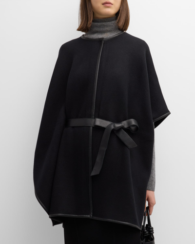 Shop Sofia Cashmere Cashmere & Leather Belted Cape In Black Black