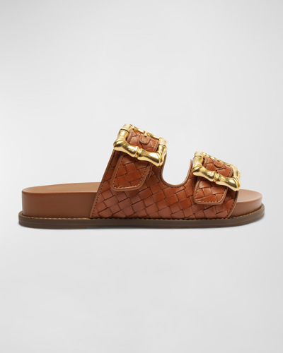 Shop Schutz Enola Dual-buckle Easy Slide Sandals In Brown