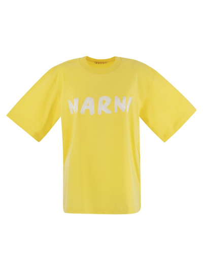 Shop Marni Logo Printed Crewneck T In Yellow