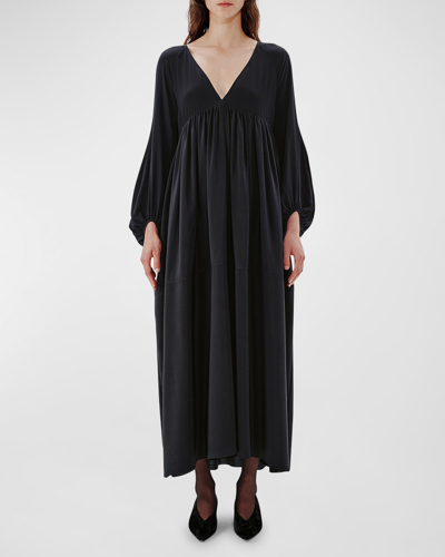 Shop Another Tomorrow Bishop-sleeve Empire-waist Maxi Dress In Black