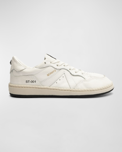 Shop Schutz Mixed Leather Low-top Sneakers In White