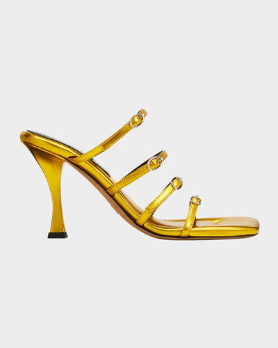 Shop Proenza Schouler Square Metallic Buckle Slide Sandals In Gold
