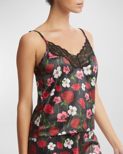 Shop Hanky Panky So Luxe Floral-print Lace-trim Cami In After Midnight Am