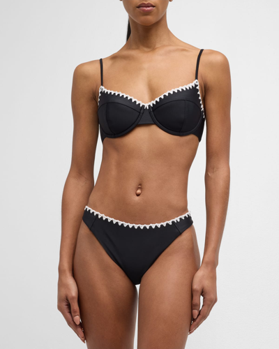 Shop Ramy Brook Emmeline Crochet-trim Bikini Top In Black With White