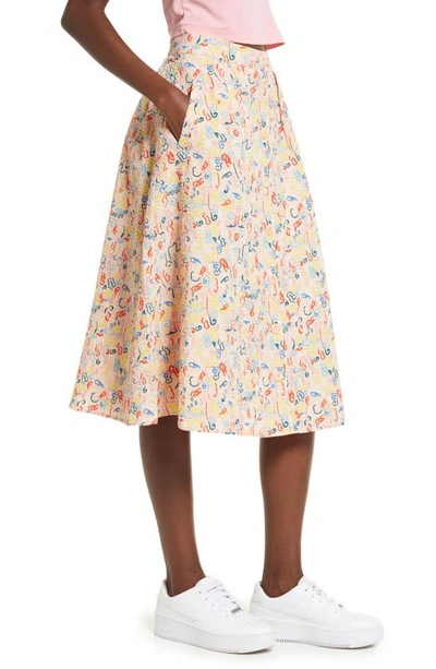 Nordstrom Cristina Martinez Print Skirt In Pink Peach Doodle Line