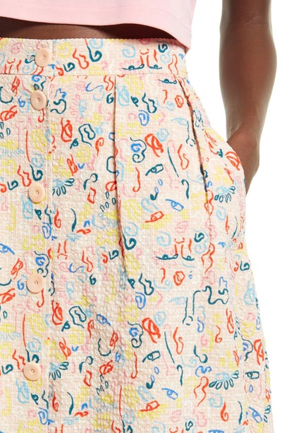 Nordstrom Cristina Martinez Print Skirt In Pink Peach Doodle Line