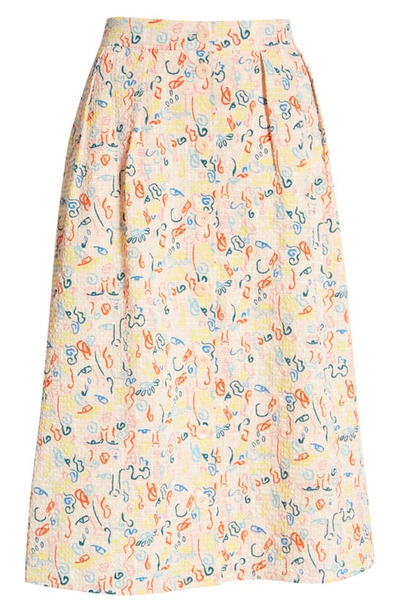 Nordstrom Cristina Martinez Print Skirt In Pink Peach Doodle Line