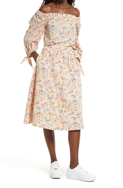 Nordstrom Cristina Martinez Print Skirt In Pink Peach Doodle Line