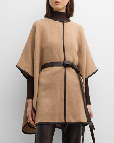 Shop Sofia Cashmere Cashmere & Leather Belted Cape In Camel Camel