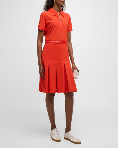 Shop Bogner Jana Polo Midi Dress With Pleated Skirt In Vivid Red