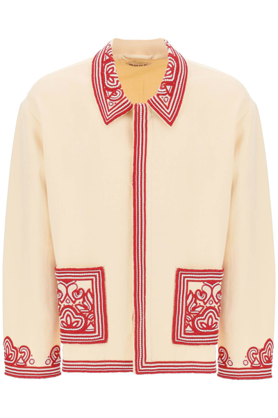 Shop Bode Flora Bead Embroidered Jacket In Beige