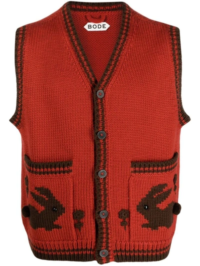 Shop Bode Embroidered Wool Vest In Red