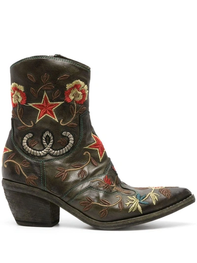 Shop Fauzian Jeunesse Embroidered Camperos Boots In Green