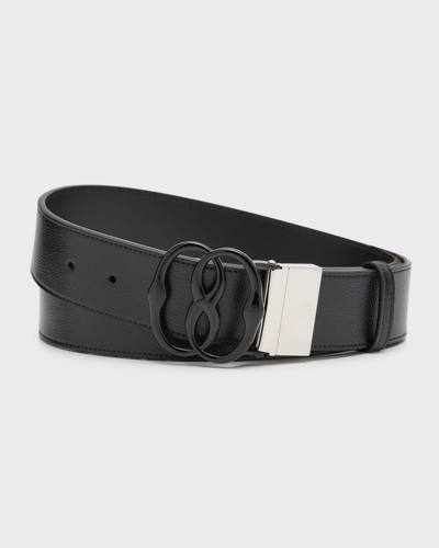 Shop Bally Men's Reversible Leather Emblem Belt In Black Palladio